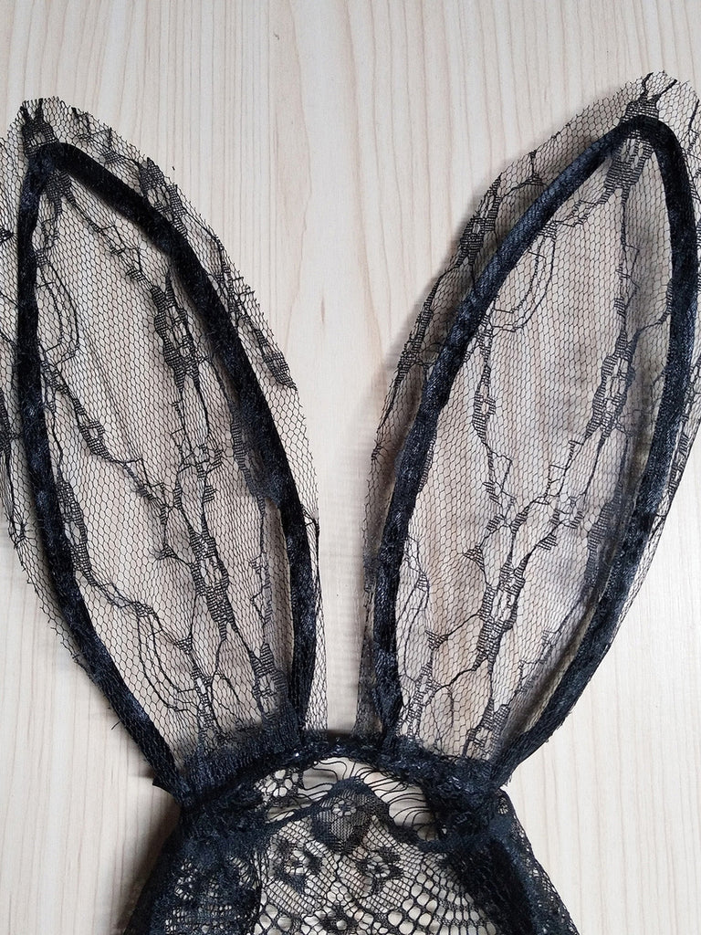Accessoires Noir Halloween Dentelle Bunny Ears Veil Headband 3