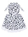Cape blanche à capuche de méchante en fausse fourrure motif dalmatien années 1970