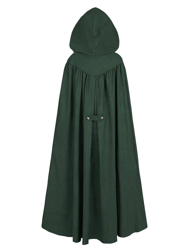 Cape médiévale verte à capuche et fermoir chaîne pour Halloween années 1950