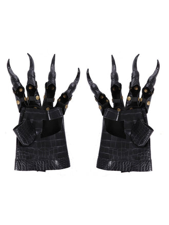 Gants Sans Doigts Noir Effet Crocodile Griffes Déguisement Dragon