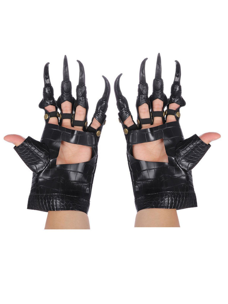 Gants Sans Doigts Noir Effet Crocodile Griffes Déguisement Dragon