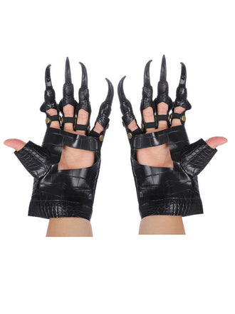 Gants Sans Doigts Noir Effet Crocodile Griffes Déguisement Dragon