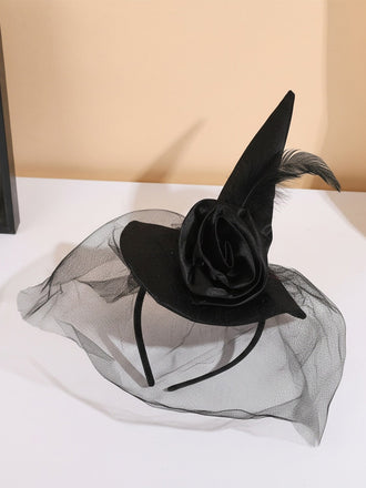 Accessoires Rose Filet Feather Witch Hat Headband