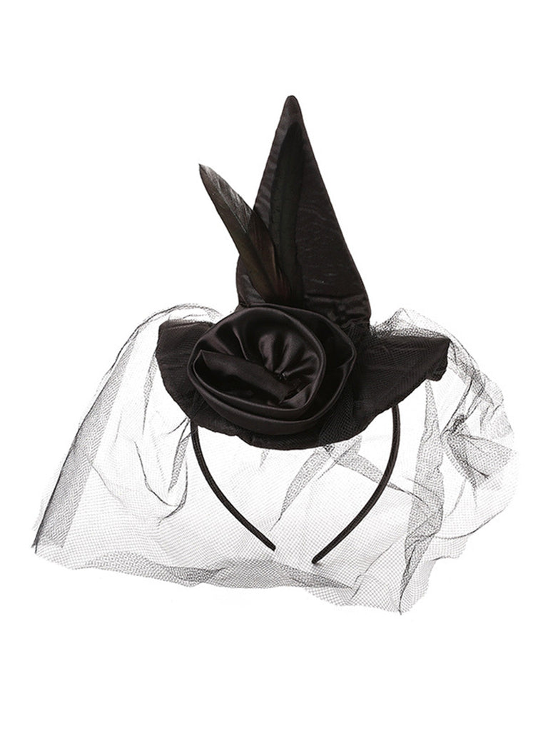 Accessoires Rose Filet Feather Witch Hat Headband