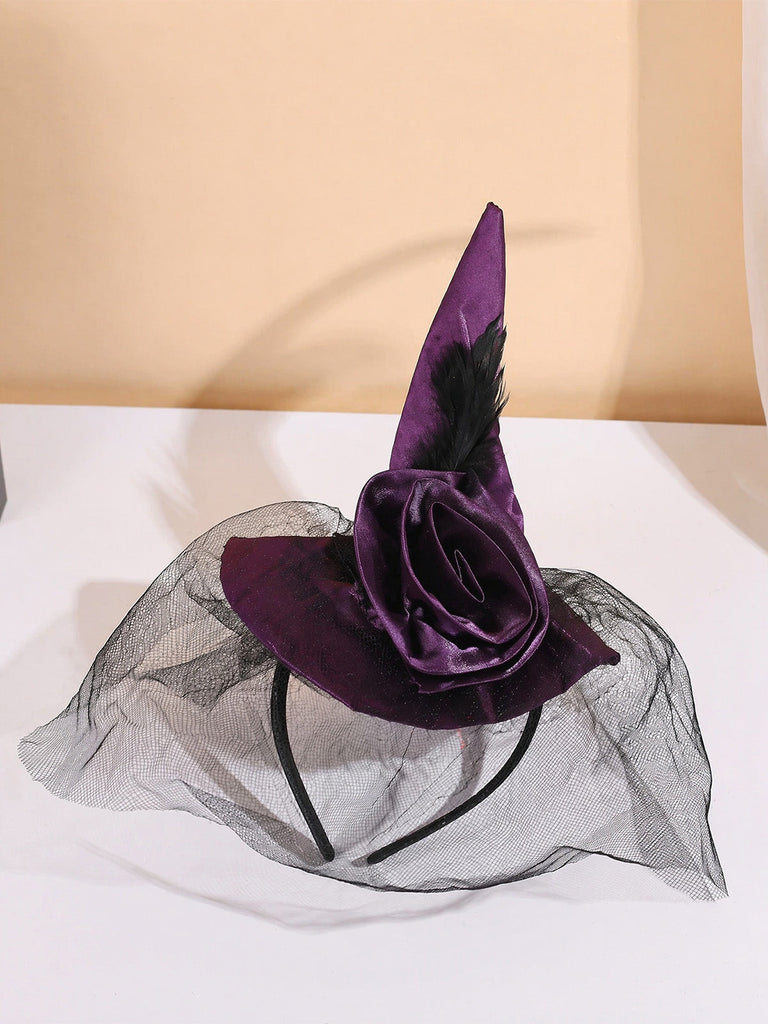 Accessoires Rose Filet Feather Witch Hat Headband