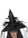 Chapeau de sorcière gothique pointu à plumes et voilette