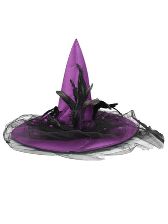 Chapeau de sorcière gothique pointu à plumes et voilette