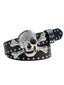 Ceinture Noire À Clous Boucle Crâne Et Os Strass Halloween