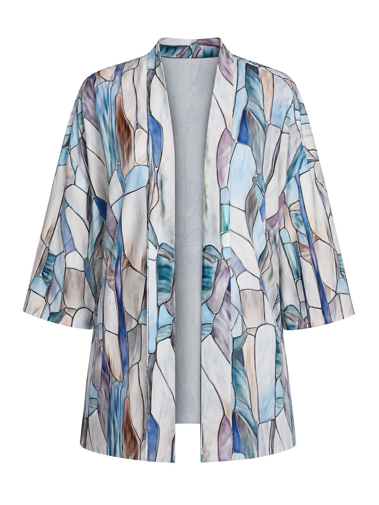 [Prévente] Kimono cardigan ouvert à imprimé géométrique vitrail années 1970
