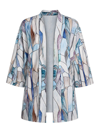 [Prévente] Kimono cardigan ouvert à imprimé géométrique vitrail années 1970