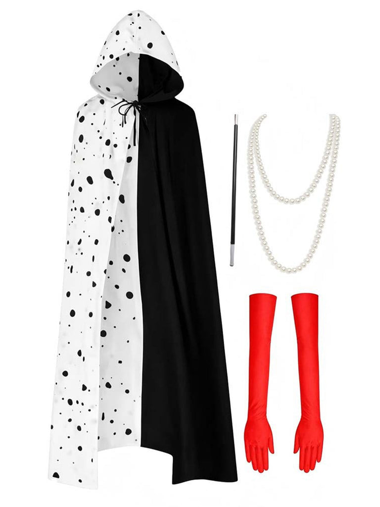 Ensemble 2 pièces inspiré de Cruella : cape à pois et robe années 1930