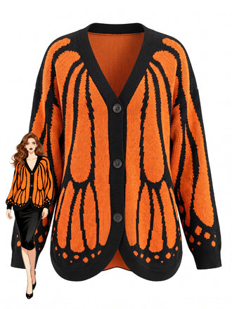 Cardigan Tricoté Papillon Monarque Orange Années 1950