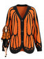 Gilet en maille orange motif papillon monarque années 1950