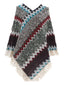 Cape-poncho maille motif chevron et franges bohème années 70
