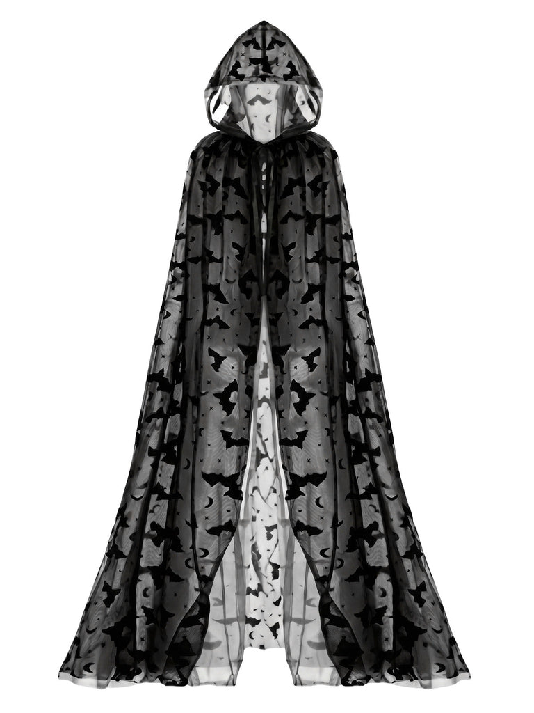 Cape Halloween Imprimé Chauve-Souris Long Cape à Capuche Années 1930