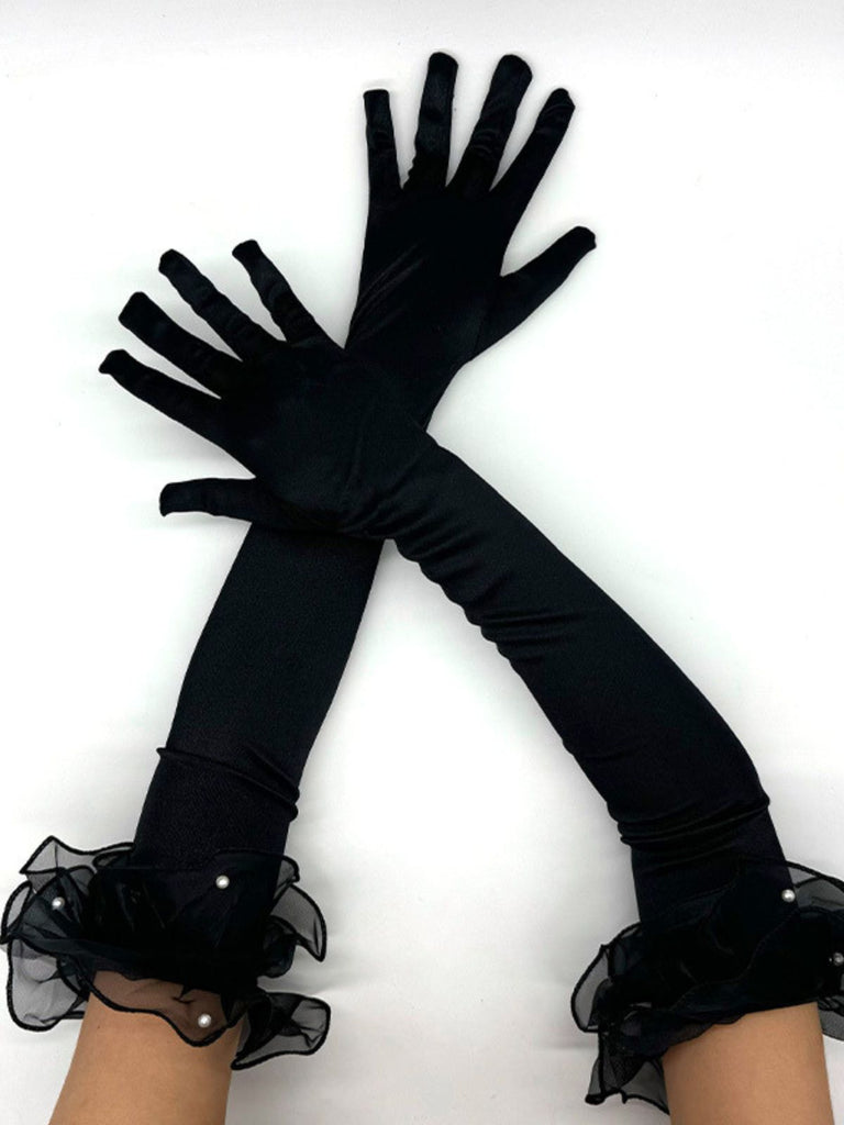 Gants d’opéra longs à volants et perles