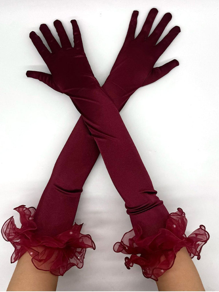 Gants d’opéra longs à volants et perles