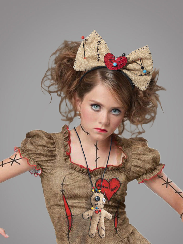 Ensemble bandeau à nœud et collier poupée vaudou kaki