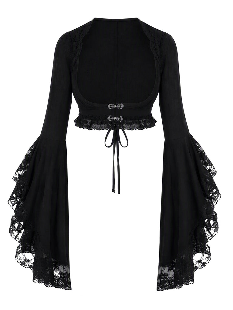Cape gothique noire en dentelle à manches cloche années 1970