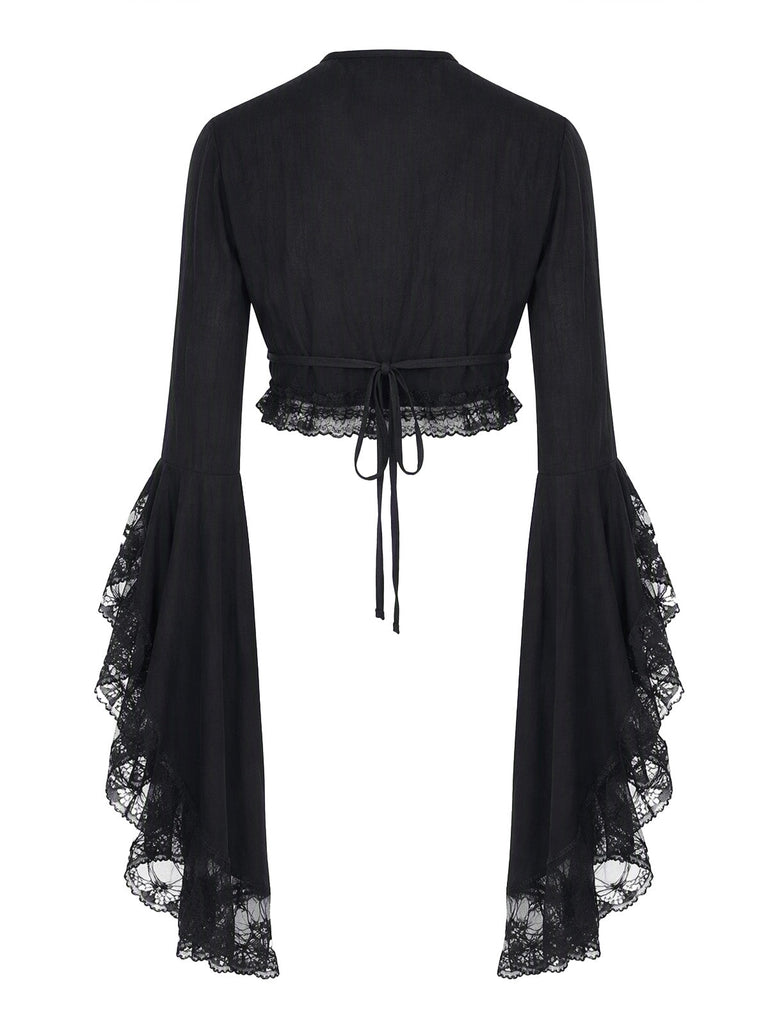 Cape gothique noire en dentelle à manches cloche années 1970