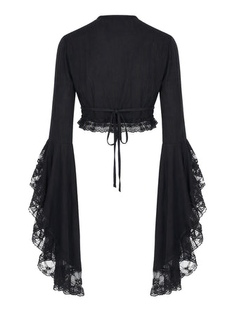 Cape gothique noire en dentelle à manches cloche années 1970