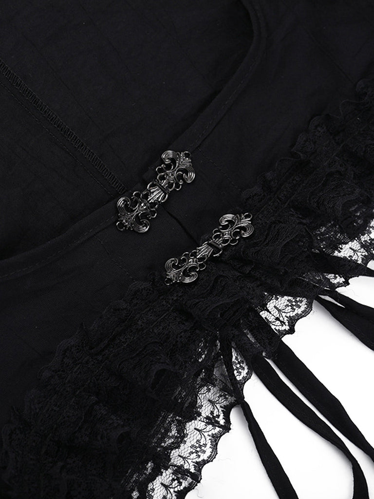 Cape gothique noire en dentelle à manches cloche années 1970