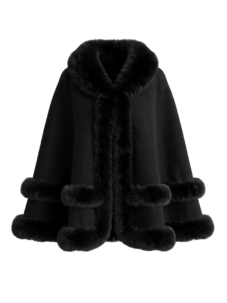 Cape chaude en suédine doublée de peluche et bordée de fausse fourrure années 1950 - 5