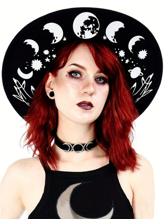 Chapeau gothique noir à imprimé Halloween