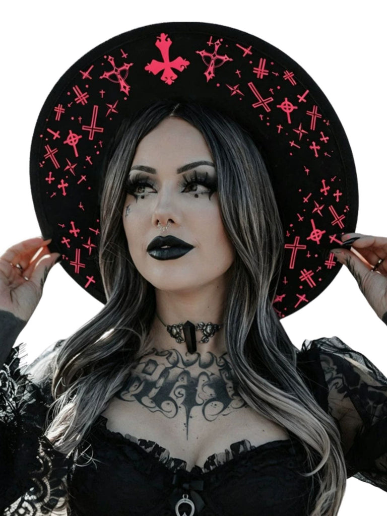 Chapeau gothique noir à imprimé Halloween