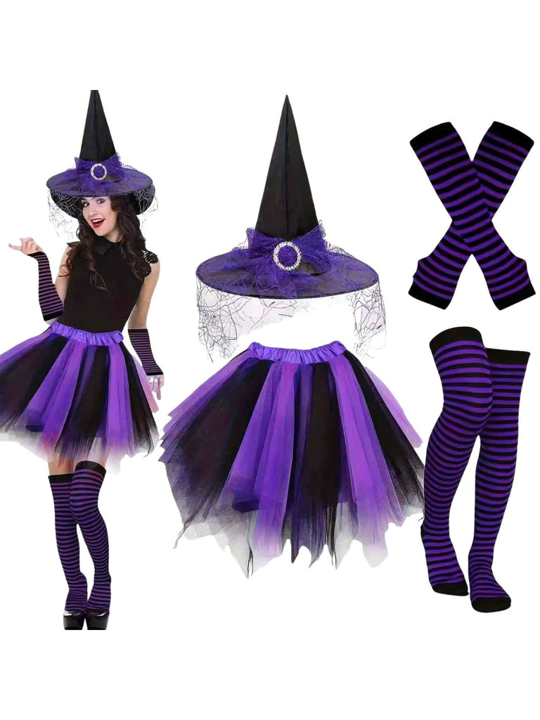 Ensemble d’accessoires d’Halloween avec chapeau de sorcière, bas rayés et tutu