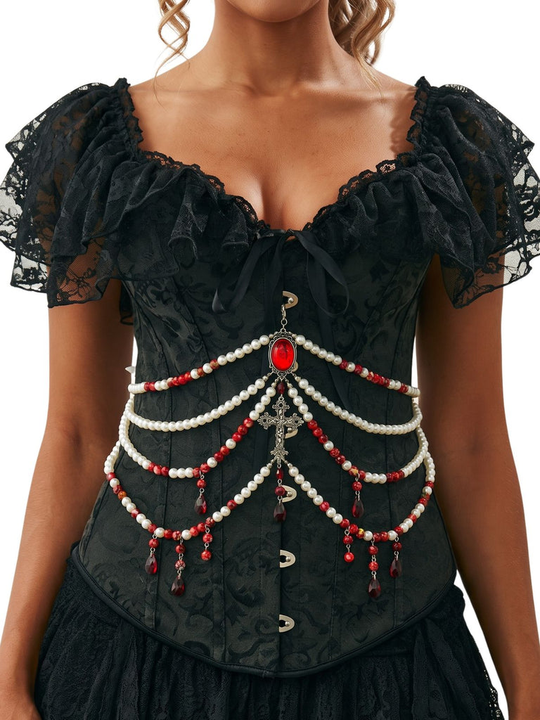 Chaîne de taille d’Halloween à perles, croix et pierres précieuses