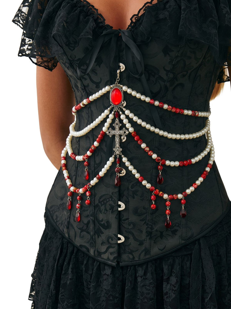Chaîne de taille d’Halloween à perles, croix et pierres précieuses