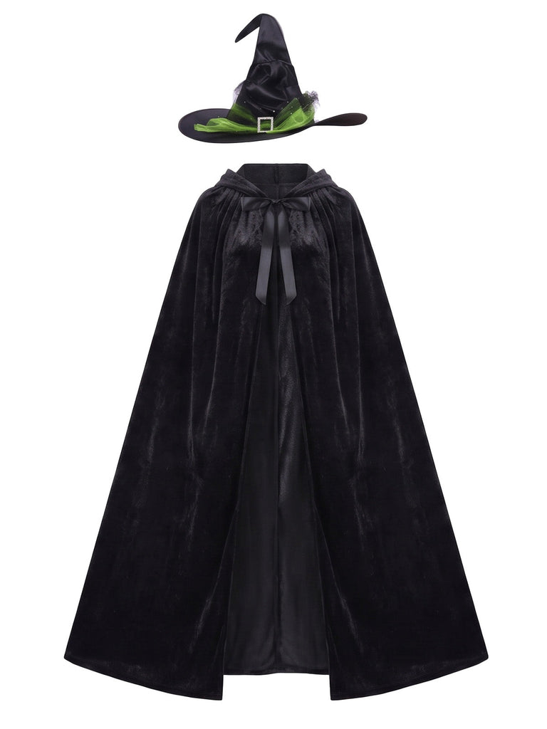 Cape noire de sorcière en velours à capuche avec chapeau pour Halloween Années 1980 - 1