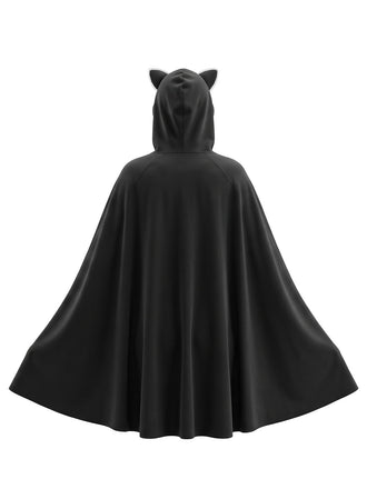 Cape noire de déguisement de chat à capuche pour Halloween Années 1980 - 2