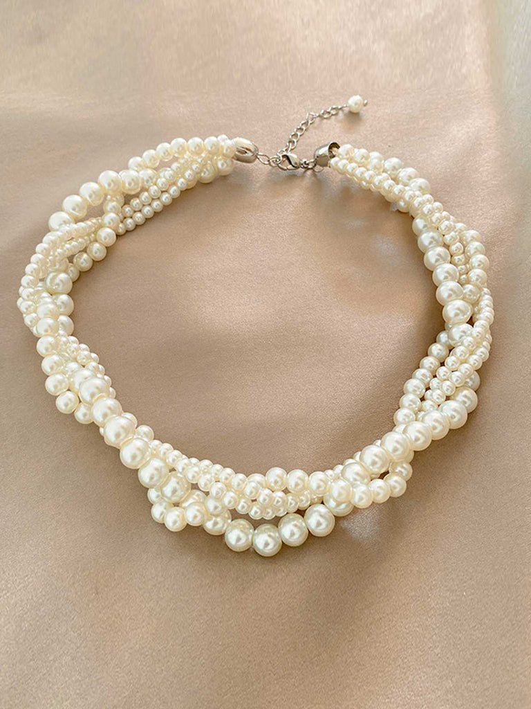 Collier rétro à pendentif de perles multi rangs
