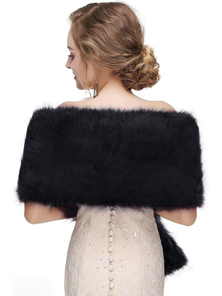 Châle En Fausse Fourrure Noir Pour Femme - Boléro élégant Pour Mariage, Soirée, Déguisement Années 20 - 9