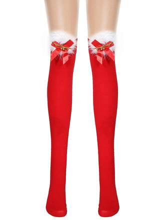 Chaussettes hautes en fourrure de Noël rouges