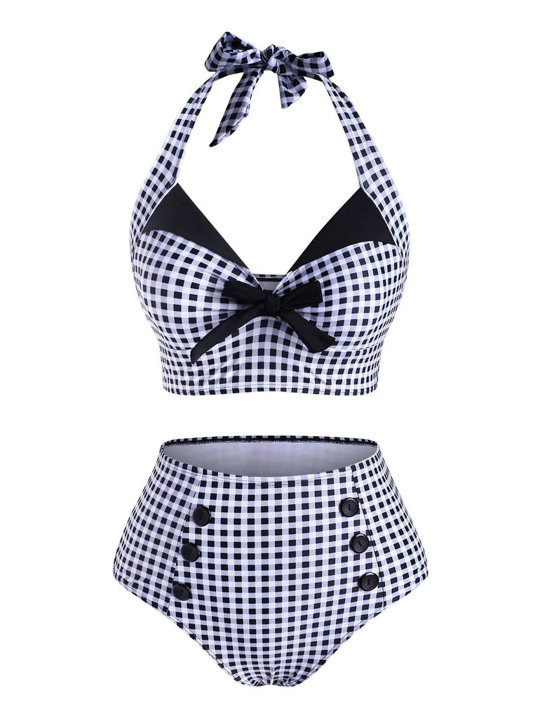 [Pré-vente] Maillot de Bain à Col Licou Verte à Carreaux des années 1950