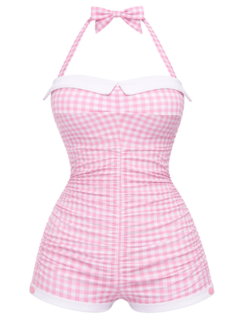 Maillot de bain une pièce orange halter nœud papillon années 1950
