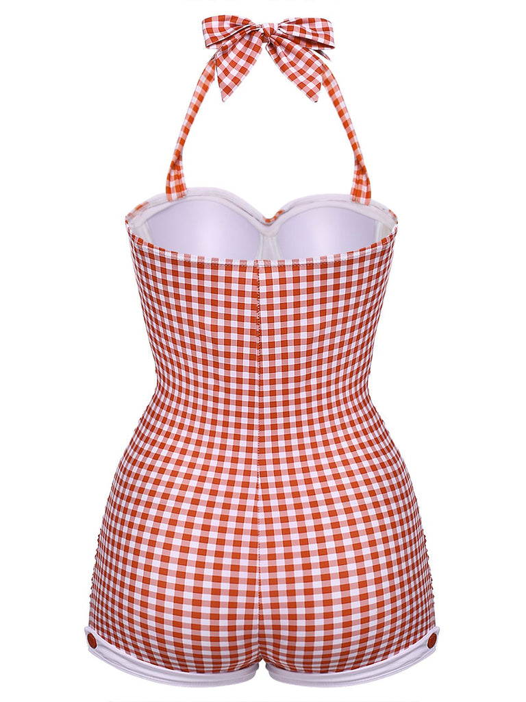 Maillot de Bain Une Pièce à Carreaux et Nœud Papillon 7