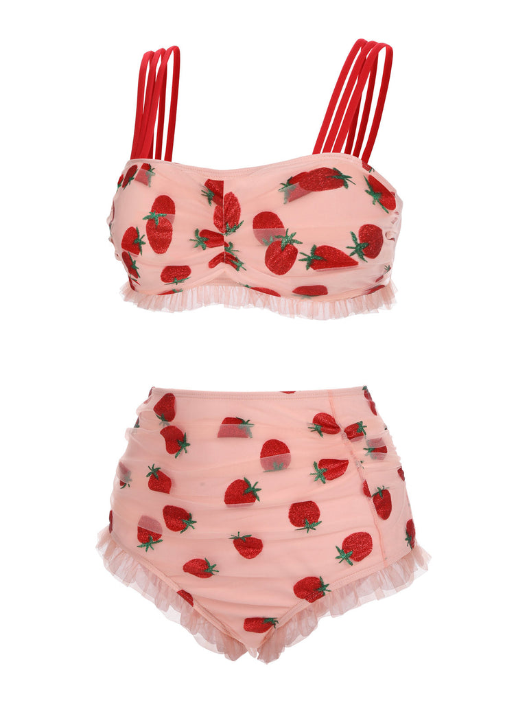 Ensemble Tankini Cami Fraise en Dentelle