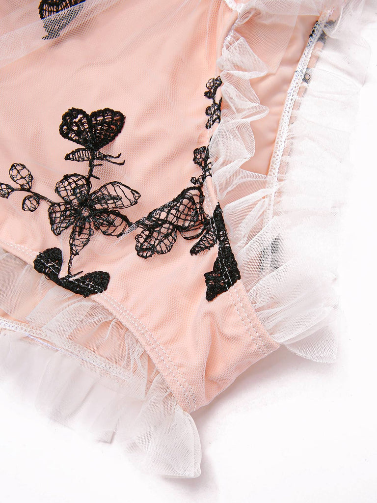 [Pré-vente] Ensemble bikini beige à bretelles papillon en maille années 1950
