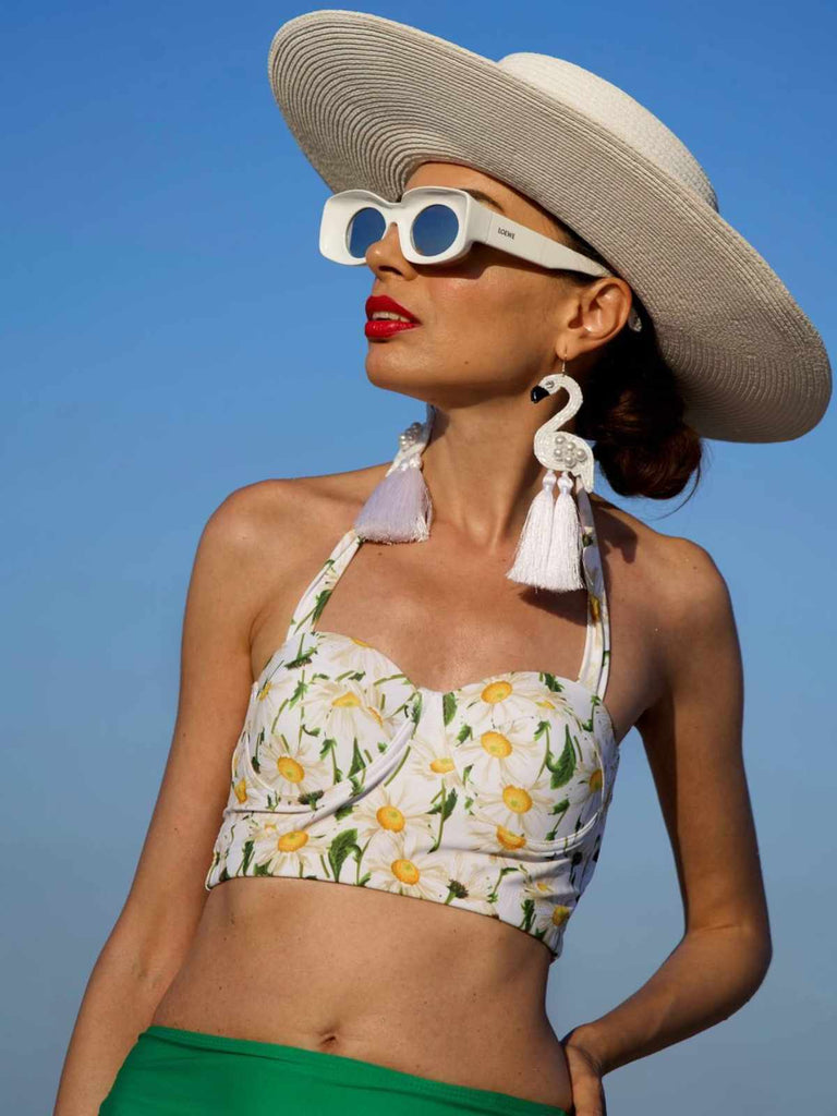 Ensemble de Bikini à Lacets et Licou à Fleurs Marguerites