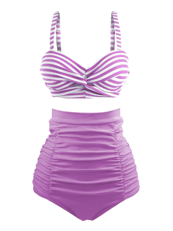 [Prévente] Ensemble de Bikini Vintage à Rayures Violet années 1940