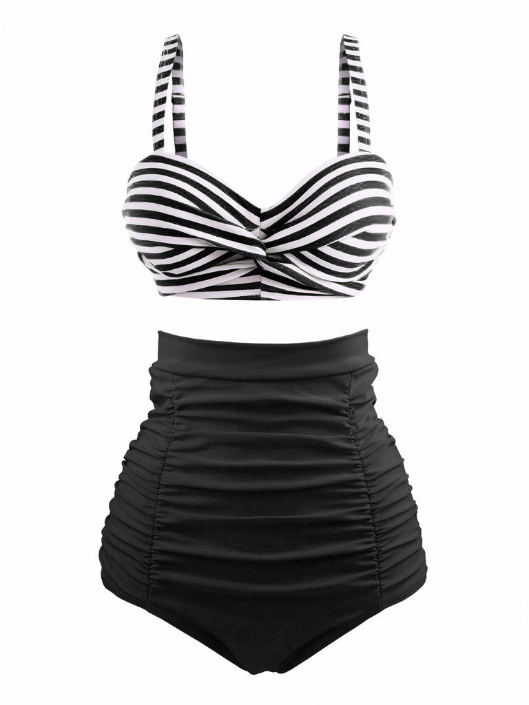 [Prévente] Ensemble de Bikini Vintage à Rayures Violet années 1940
