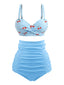 [Prévente] Bikini Bleu Ciel à Carreaux et Cerises Années 1940
