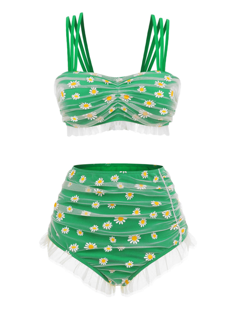 [Pré-vente] Ensemble bikini beige à bretelles papillon en maille années 1950