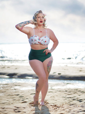 2PCS Maillot de bain taille haute à bretelles cerises 1950s