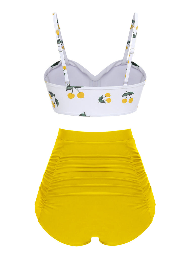 Ensemble de bikini taille haute à bretelles cerises 1950s
