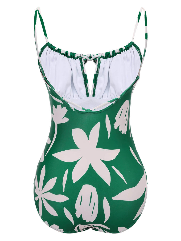 Maillot de bain à bretelles à lacets Green Leaf des années 1960